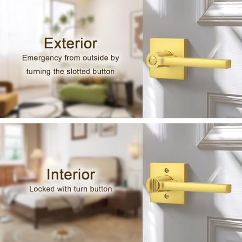 Packs Door Handles Interior Privacy Lever Lock Keyless Square Door Knob 6 Gold - Picture 6 of 8