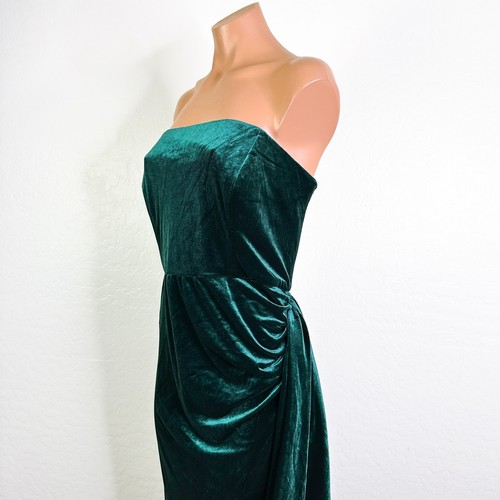 After Six 6850 Velvet Slit Strapless Maxi Dress Evergreen Bridesmaid Size 16 NWT - Picture 3 of 10