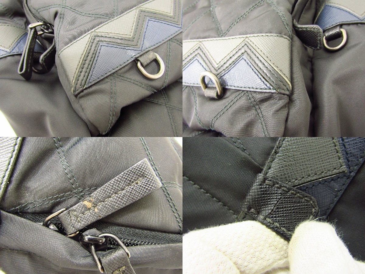 PRADA Saffiano Leather Quilted Nylon Rucksack Triangle Logo Bag A4 SB5365 from j thumbnail 9