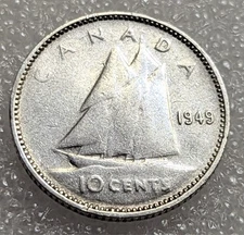 1949 10 Cents Canada 80% Silver King George VI #143