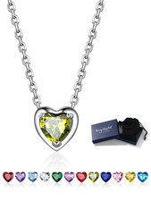 Silver Necklace 925 Sterling Silver Birthstone Love Heart Necklace Gifts for Wom