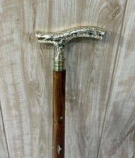Brass Leaf Handle Wooden Walking Stick Steampunk Nautical Cane