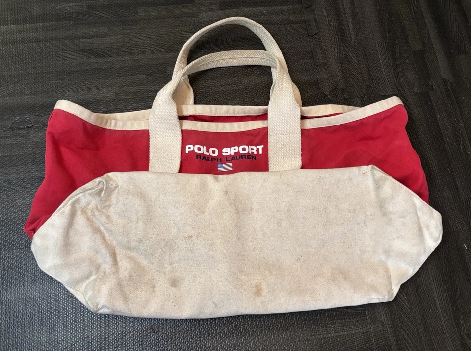 Vintage 90s Polo Sport Ralph Lauren Canvas Tote Beach Weekend Bag with USA Flag - Image 4 of 4