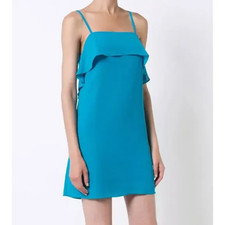 Alice + Olivia Etta Slip Mini Dress Blue Laguna Ruffle Square Neck Medium NEW!!