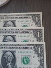 2021 THREE $1 Dollar Bill Fancy Serial Numbers ,2 Consecutive & 1 Fliped  — photo 2