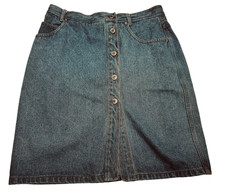 VTG Gitano Women's 13 14 Denim Jean Skirt Front Buttons Pockets Light Wash Blue