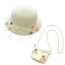 Girls Summer Hat Bag Set Wide Brim Sun Beach Hat with Shoulder Bag Straw