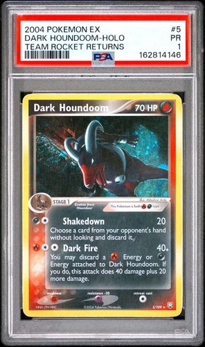 PSA 1 2004 Pokemon EX Team Rocket Returns Dark Houndoom Holo Foil Rare 5/109
