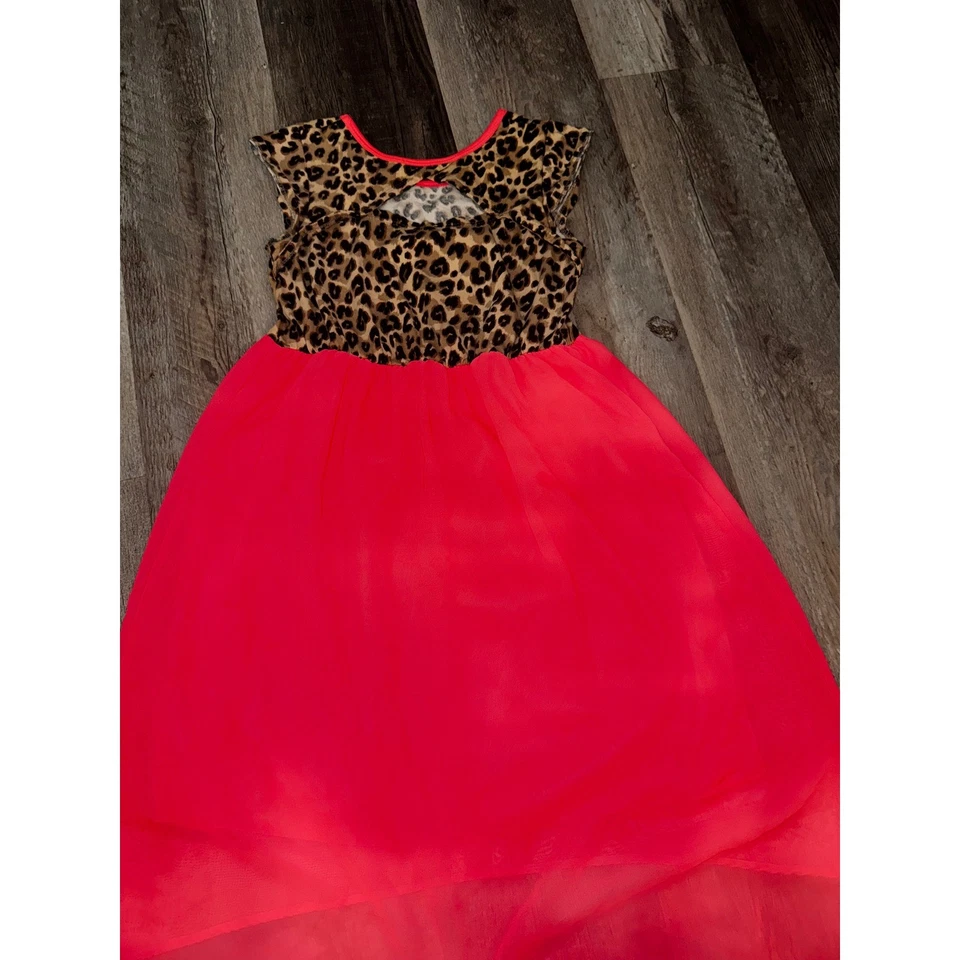 Vestido alto bajo estampado de leopardo para niñas talla L 10 12 falda de tul coral Foto 3 de 4