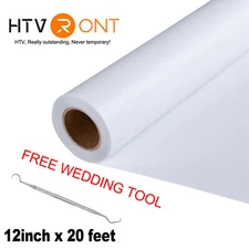 12"x20FT White Heat Transfer Vinyl Roll for T-Shirt Heat Press HTV Iron on Vinyl