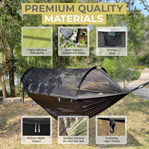 Camping Hammock -Portable Hammock w/Spacious Net & Tree 106" x 55” Black - Picture 6 of 7