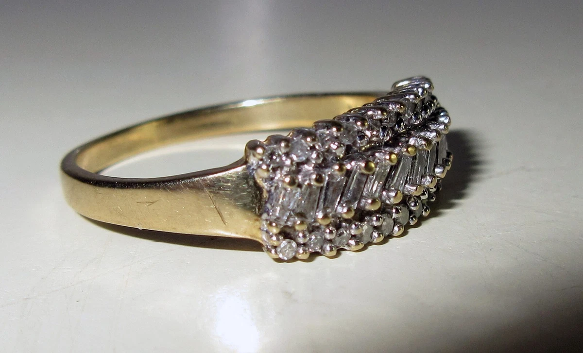 Diamond Ring 9ct Gold Baguette Brilliant Cut QVC UK Size O