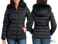 Nautica Womens Faux Fur Trim Hooded Midweight Puffer Jacket Black Size S,m,l,xl