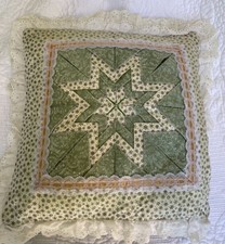 Vtg Sage Throw Pillow Decorative Quilted Floral Ruffled 80s Meets Homestead 14