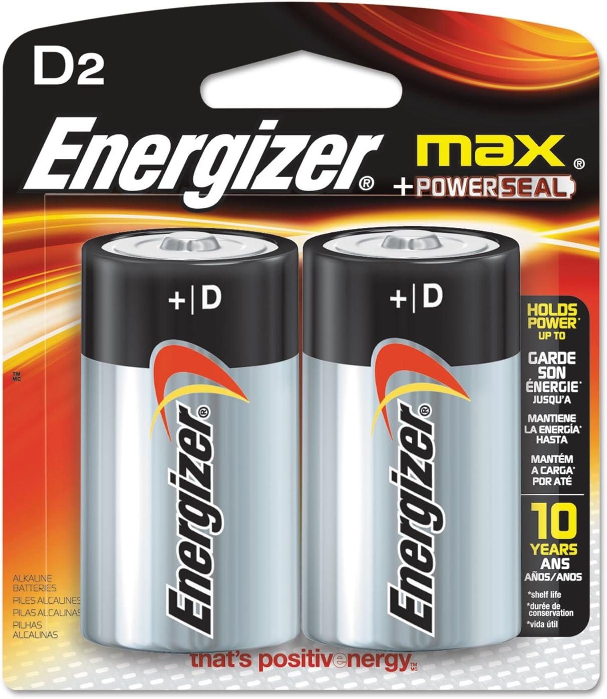 E95BP2 MAX Alkaline Batteries, D, 2 Batteries/Pack