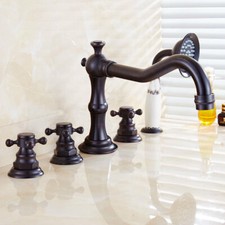 Oil Rubbed Bronze 5 Holes Roman Tub Bathtub Brass Faucet with Hand Shower Spray