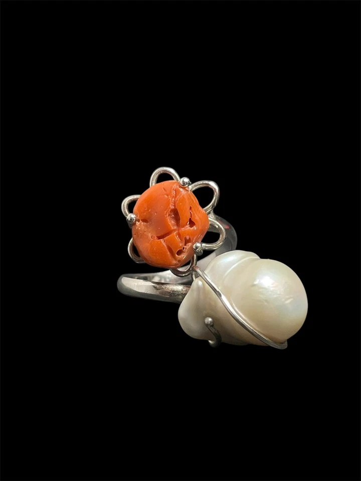 Anello in argento con perla e Corallo naturale - Immagine 2 di 4