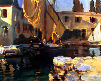 San Vigilio. a Boat with Golden Sail 1913 Painting by John Singer Sargent 8x10''