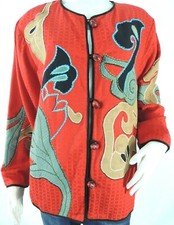 Women's Red Jacket Wearable Art Size Medium Earth Sea Sky Millefiori Buttons 