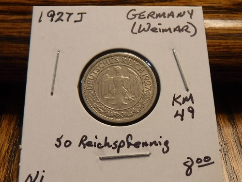 1927 J Germany (Weimar)~ 50 Reichspfennig ~ Nickel Coin ~ KM#49 ~ Nice coin