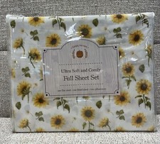 SUNFLOWER Floral FULL Sheet Set Printed Bed Sheets Soft Cozy Simply Harvest NEW