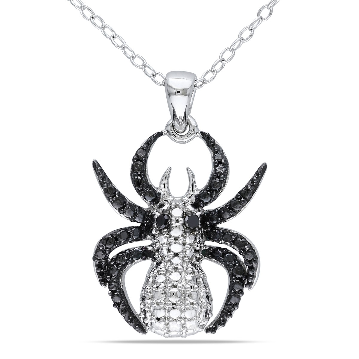 Amour Sterling Silver Black Diamond Spider Pendant with Chain, 18