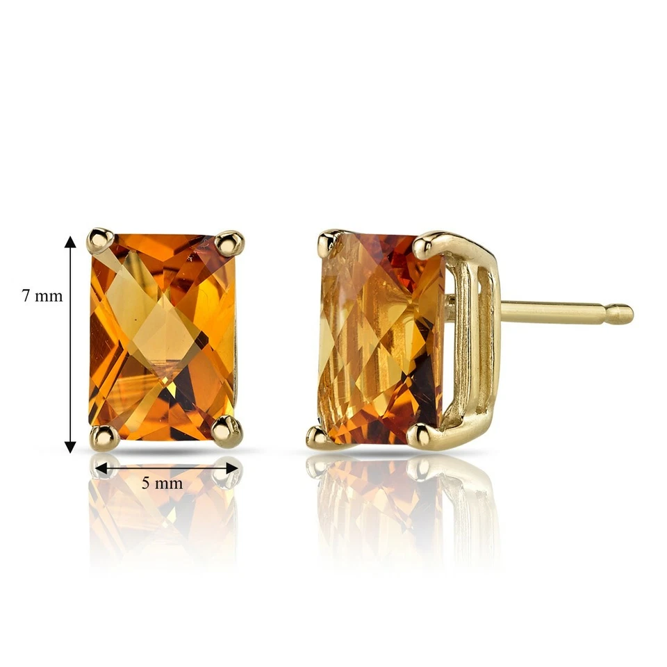 Aretes de citrino naranja corte radiante de 1,67 quilates en oro amarillo de 14 K Foto 2 de 3