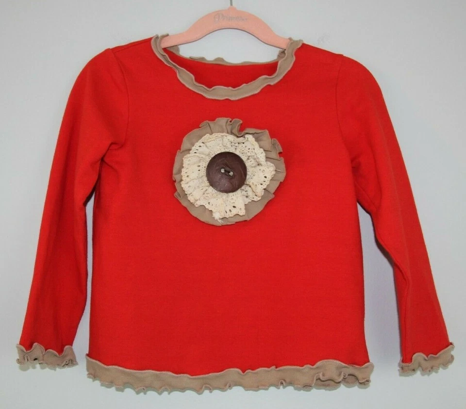 Camisa Top Niñas 5 Boutique Mallory May Rojo Tostado Aplique Nueva Sin Etiquetas Crochet y Botón #50 Foto 2 de 4