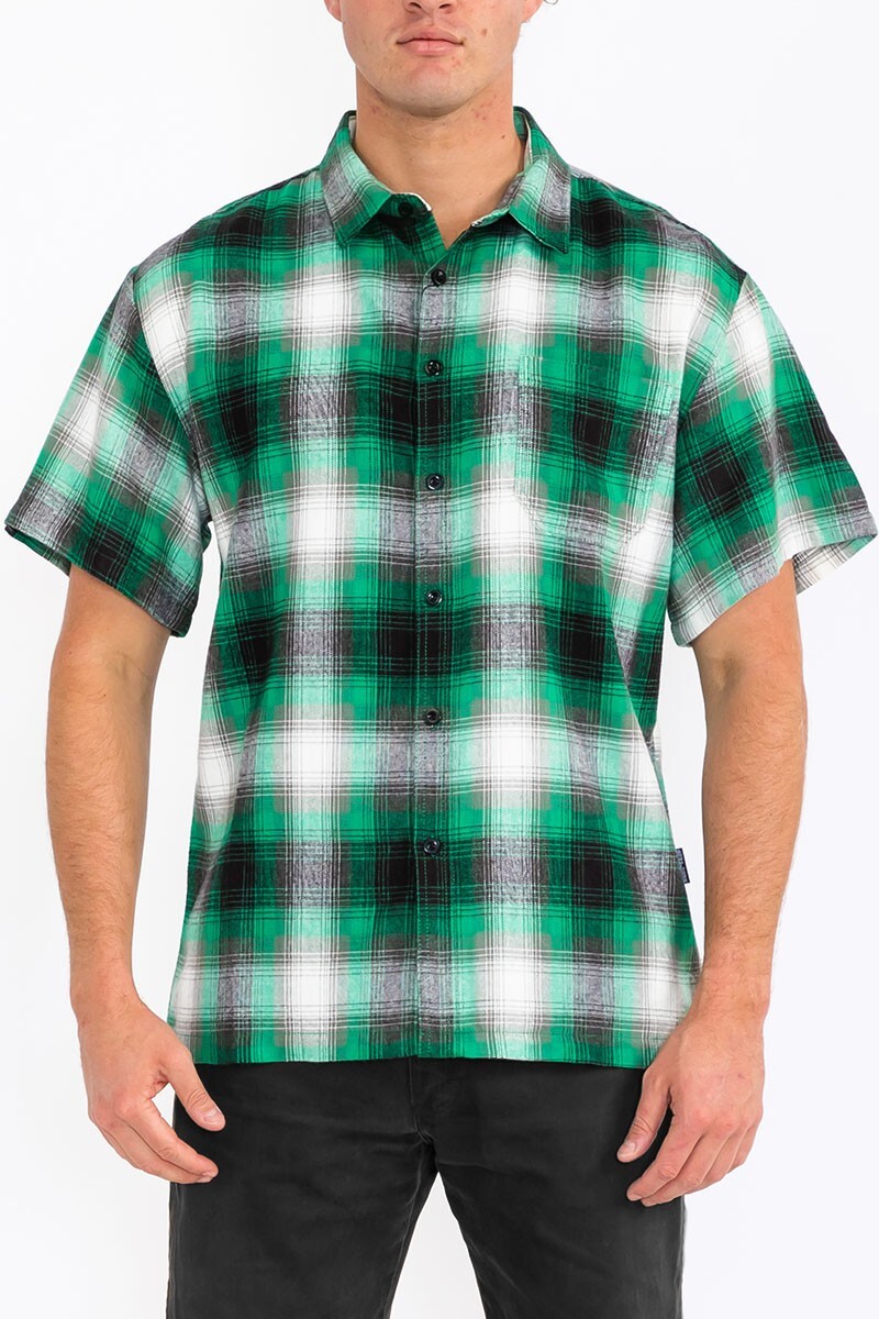 MENS CASUAL SHORT SLEEVE CHECKER SHIRT CLASSIC FLANNEL