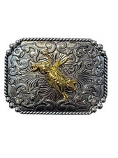 Cowboy Belt Buckle For Man - Bull Rider 4 1/4"x3 1/8" Silver Tone/Gold