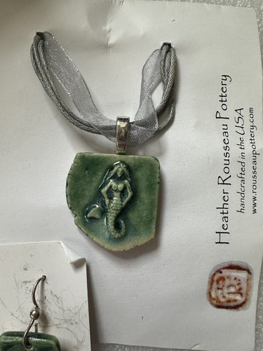 Heather Rousseau Pottery Earrings & Necklace Set Mermaid - Picture 3 of 6