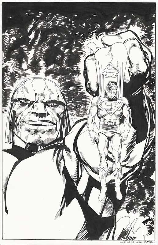  SUPERMAN vs DARKSEID  Cover Recreation Original art OA Latcha darkside comic 