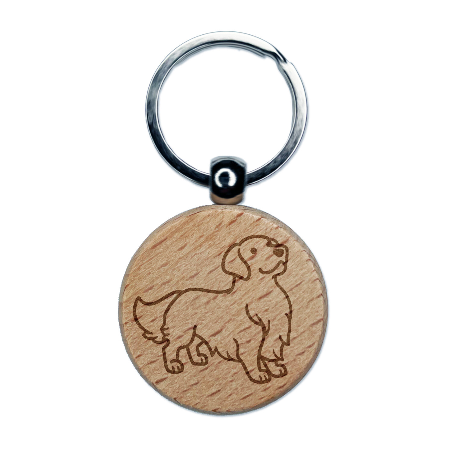 Golden Retriever Engraved Wooden Round Keychain Charm for Dog Lovers  