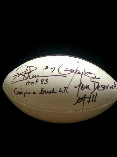 RARE Lawrence Taylor & Joe Theismann (broken leg reference) Signed