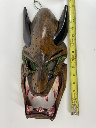 Vintage Handmade Wood Philippines Demon Dragon Teeth Folkart Tribal Mask - 第 8/8 張圖片