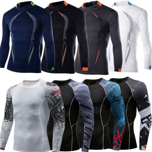 Herren Lang Arm Training Hemden Schnelltrocknend Rash Guard Fitness SPORTS Top ¬ - Bild 2 von 46
