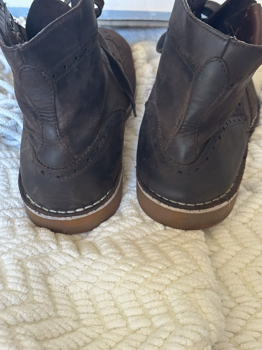 Vintage ALDO Brown Leather Canvas Combat Boots Men’s US 10 EU 43 Made Portugal ALDO & PISTON Vintage 90s Distressed Waxed Flesh Work Boots  main image 4