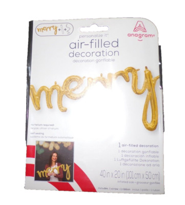 NEW Anagram GOLD MERRY Air-Filled Deco Balloon 40x20'' CLtb