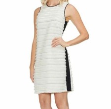 $225 Vince Camuto Women's White Fringe Striped Sleeveless Shift Dress Size 0