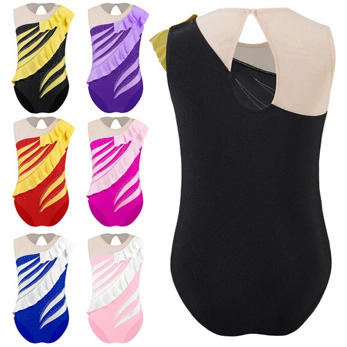 Kids Girls Rompers Dancing Jumpsuit Athletic Leotard Performance Bodysuit Yoga - Picture 6 of 53