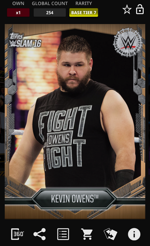 Kevin Owens 254cc Base Tier 7 2016 WWE Topps Slam Digital - Afbeelding 1 van 2