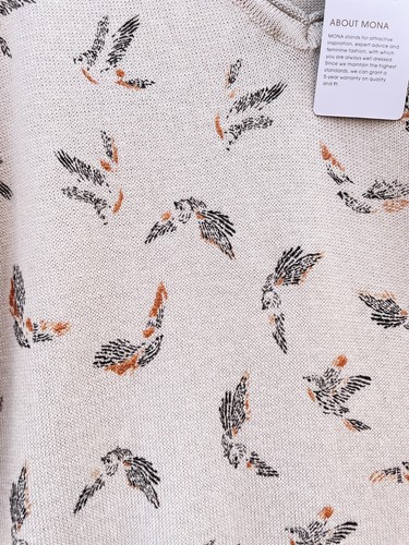 MONA Beige Bird Print V-Neck Sweater Size 16 Bnwt - Picture 4 of 5