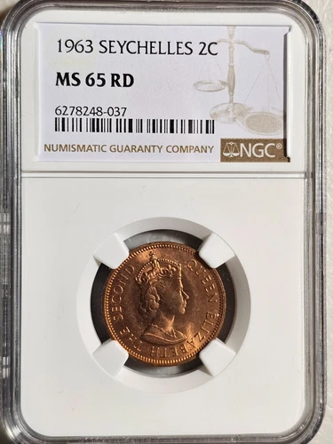 Seychelles 2 Cents 1963 NGC MS 65 RD