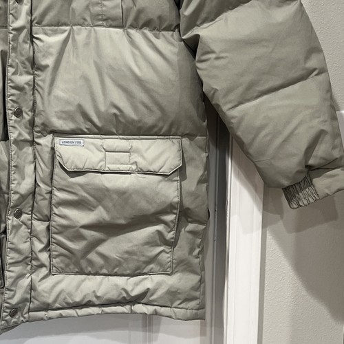 London Fog Mens Puffer Jacket 80% Down Coat Tan LARGE Button Zip NO HOOD!! - Picture 2 of 20
