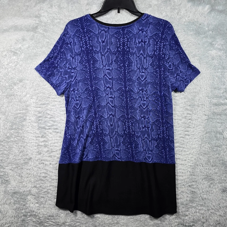 Рубашка женская Elie Tahari большая синяя со змеиным принтом туника с коротким рукавом - Изображение 2 из 4
