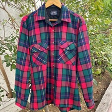 Vintage 1990s Alpine Trail Plaid Quilted Flannel Shirt M Red Green