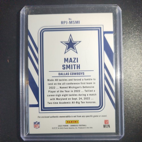 Mazi Smith 2023 Panini Donruss Football Rookie Phenom Patch #RPJ-MSMI Cowboys - Picture 2 of 2