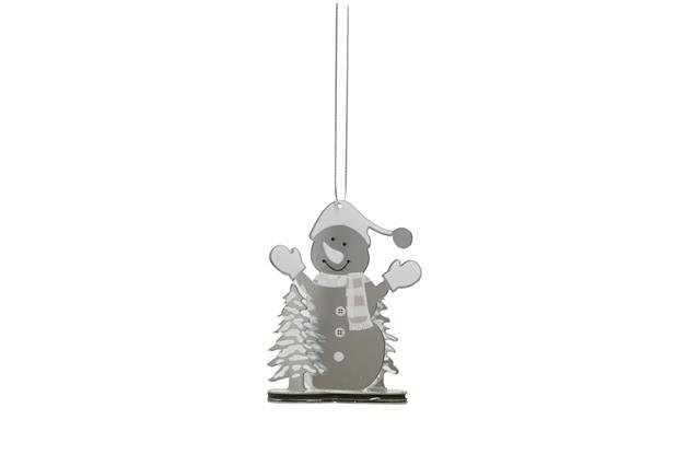 Christmas Silver Snowman And Tree  Mirror Hanging Decoration 8cm