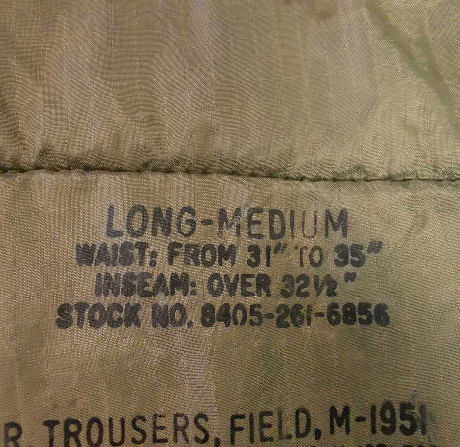 Original U.S army quilted pants liner M65 M 1951 thermal lining 3/4