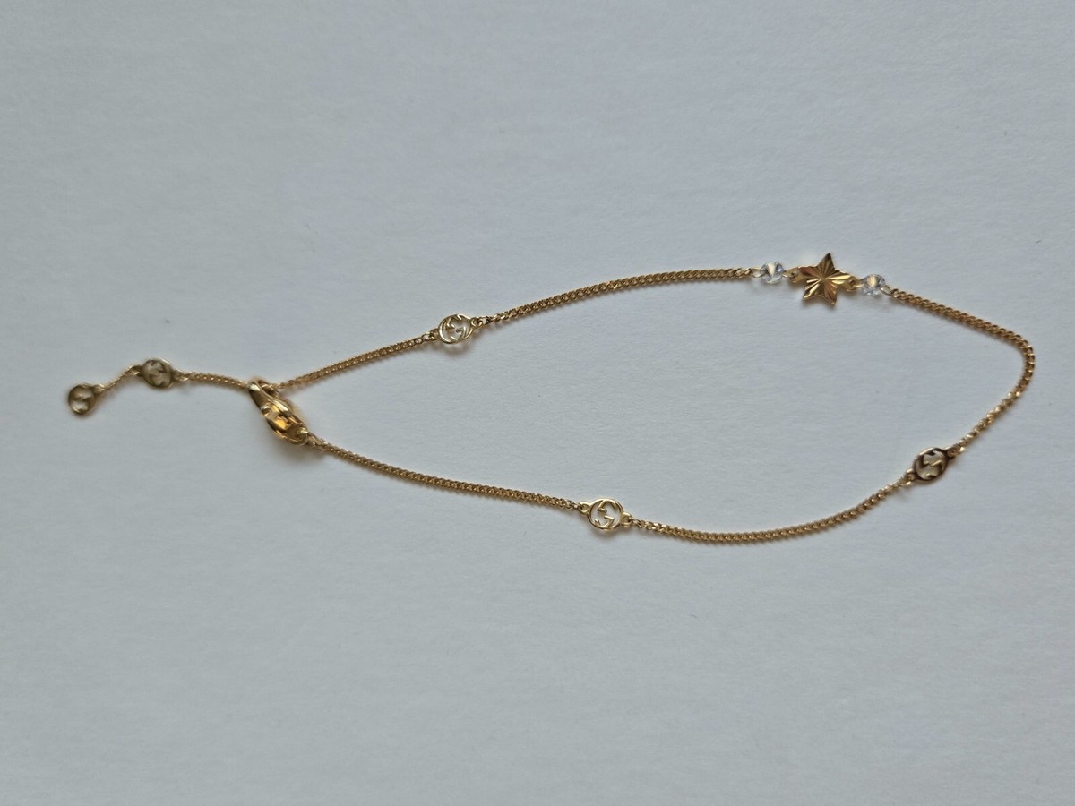Gucci 18K Gold Interlocking G Star Diamond Bracelet-Sz 18